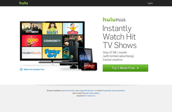 Hulu Plus homepage outside of the USA with Getflix