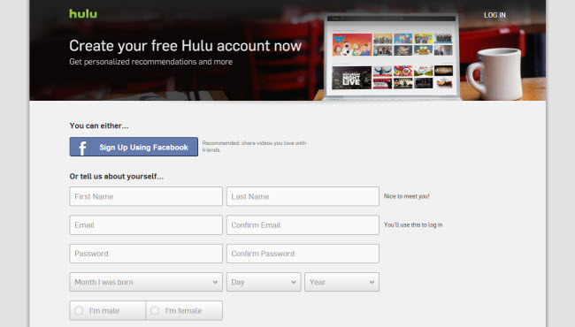 Hulu Plus signup page outside of the USA with Getflix