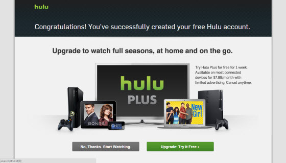 Hulu Plus upgrade page outside of the USA with Getflix