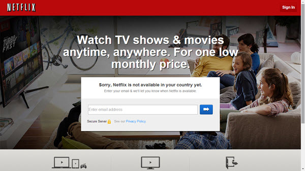Netflix homepage when not available